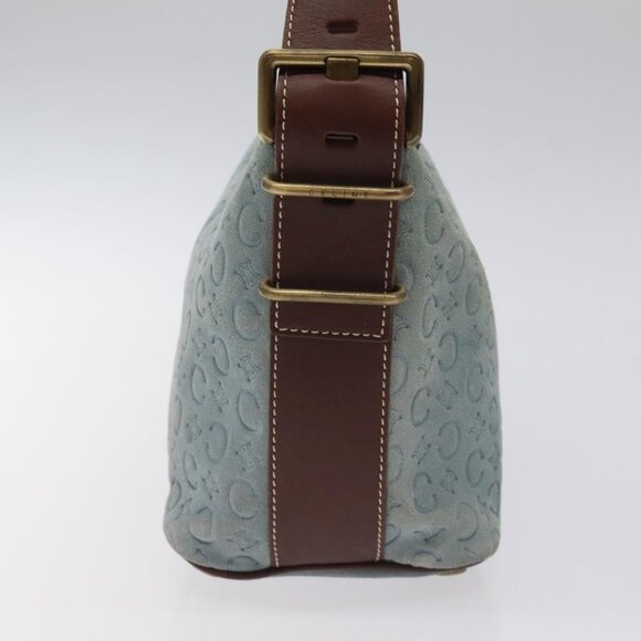 CELINE C Macadam Canvas Shoulder Bag Suede Leather Blue Gold Auth - Picture 5 of 16